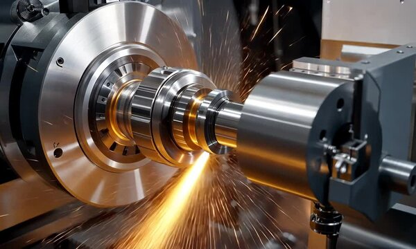 High Precision Metalworking Machinery with Sparks During Machining Process in Modern Manufacturing Facility
