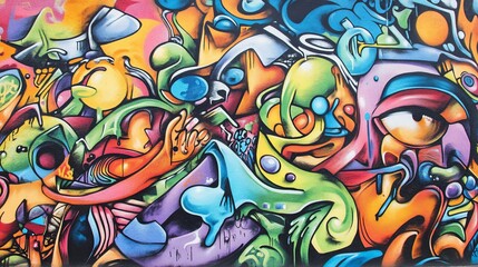 Obraz premium Vibrant Abstract Graffiti Wall Art: A Symphony of Colors and Shapes