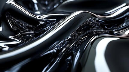 Abstract Black Chrome Metallic Wave Pattern Backdrop: Modern Artistic Surface Design and Creative Texture.