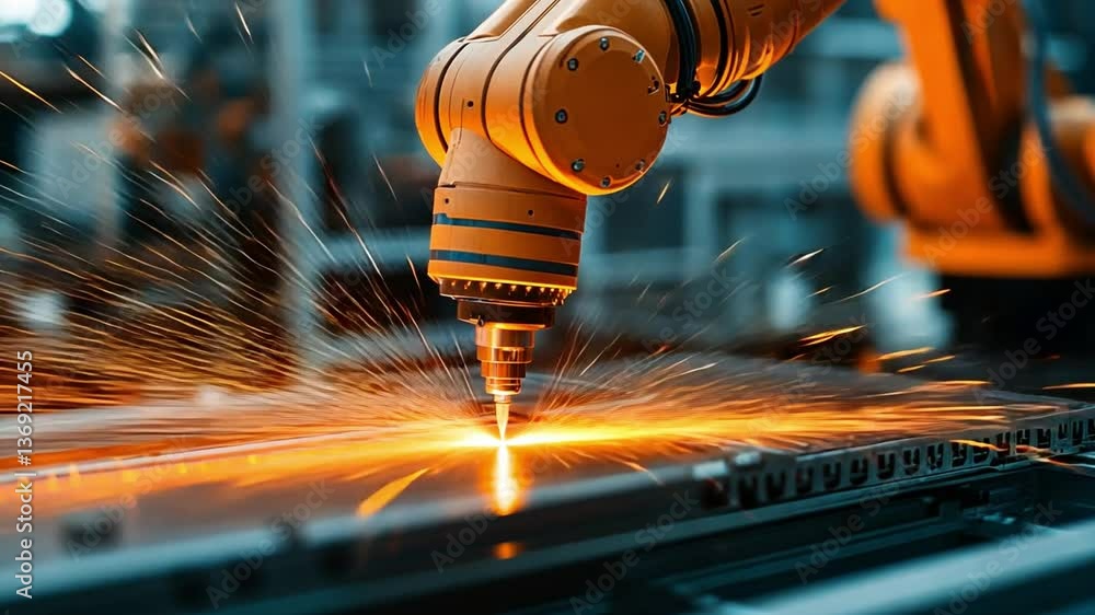 Poster robotics in action: a close-up shot captures the powerful precision of an industrial robot arm, its 