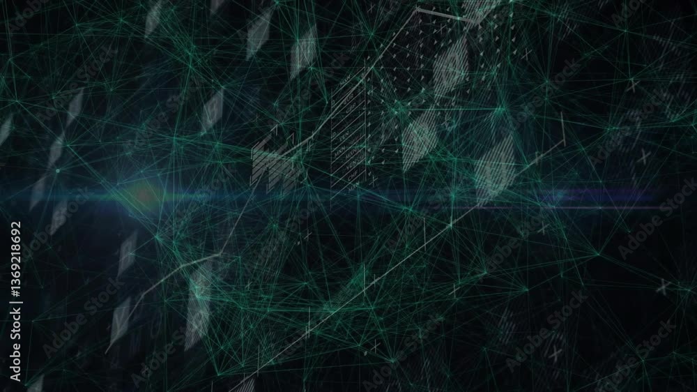 Poster network of connections and data processing animation over abstract background