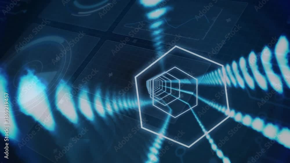 Poster Abstract technology animation with digital patterns and geometric shapes in motion