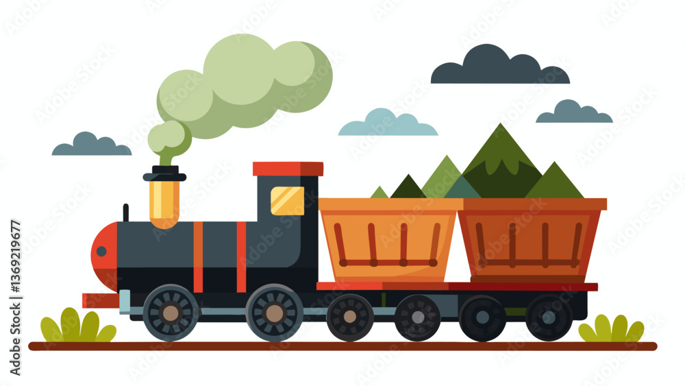 Poster a steam engine puffing and whistling as it brings in a train of empty hoppers ready to be filled wit