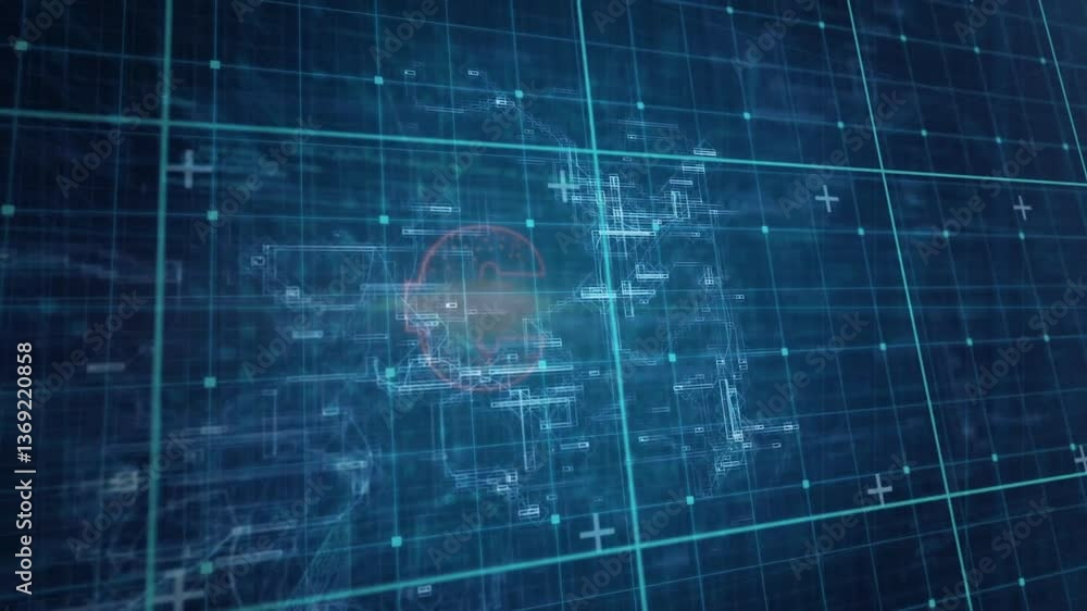 Poster animation of digital grid forming complex network with abstract data connections