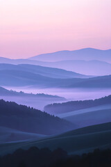 Obraz premium Tranquil Veil: Morning's Pastel Symphony Over Misty Mountains