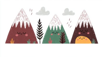 Obraz premium Playful Cartoon Mountains Illustration with Snow and Greenery