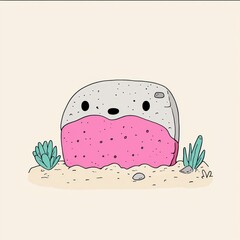 Fototapeta premium Playful Cartoon Rock Character in Sandy Landscape