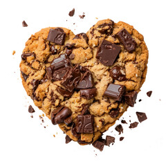 heart-shaped chocolate chip cookie on white background