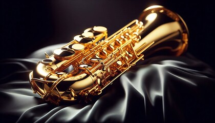 Obraz premium Luxurious Gold Saxophone on Dark Fabric
