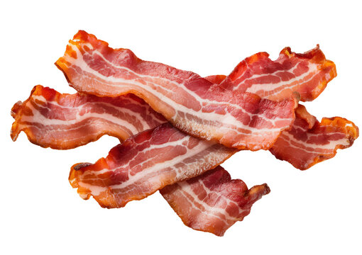 crispy bacon strips on white background
