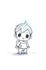 Cute boy sketch, standing, casual clothes, white background