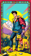 Obraz premium A boy and his dog's hiking trip