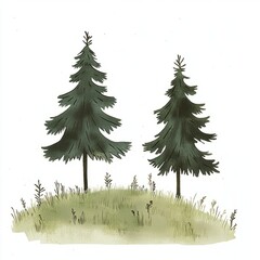 pine trees in watercolor style