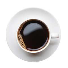 black coffee in white cup, top view,  Isolated on Background