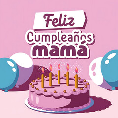 feliz cumple mamá and feliz cumpleaños mamá sign Happy Birthday mom in Spanish language, Birthday party celebration greetings card poster banner