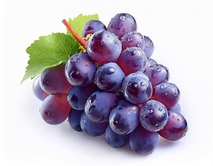 Fresh Juicy Red Grapes Cluster with Water Drops Isolated on White Background