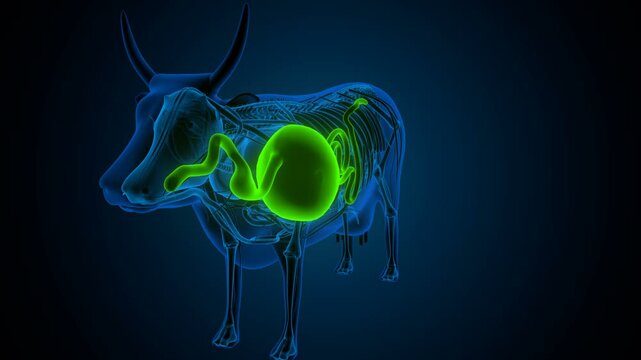 cow heart anatomy and stomach system anatomy. 3d illustration