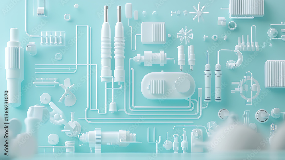 Poster innovative technology components design digital workshop 3d render modern environment close-up view 