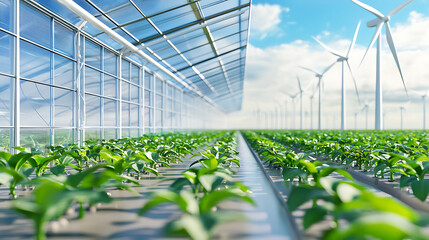 Fototapeta premium Sustainable agriculture practices greenhouse environment plant growth modern technology eco-friendly innovation