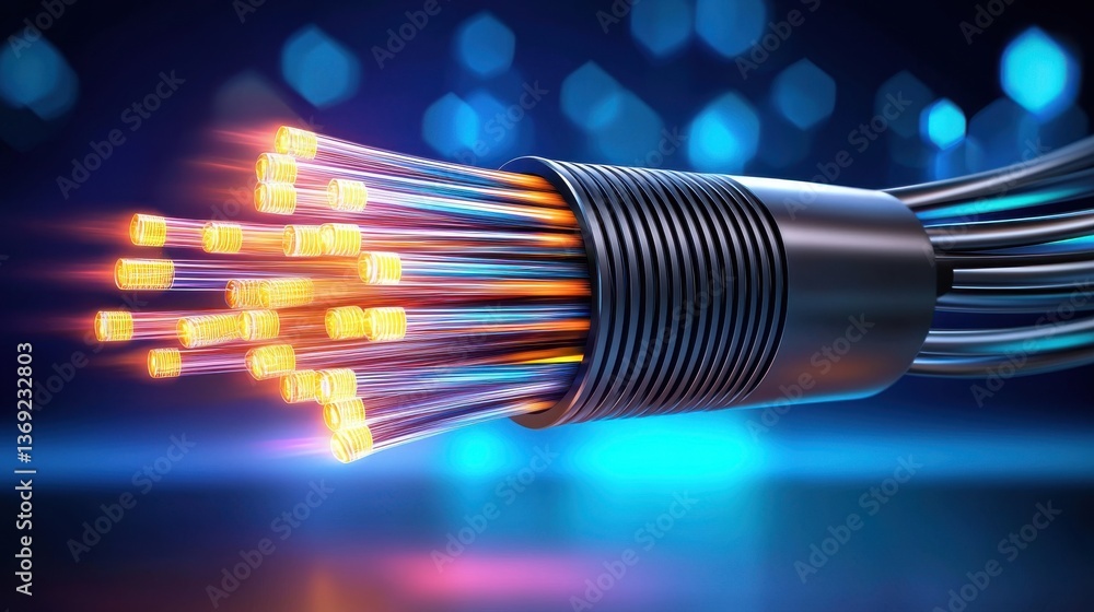 Poster high speed fiber optic cable coiled in an abstract motion blur background showcasing the concept of 
