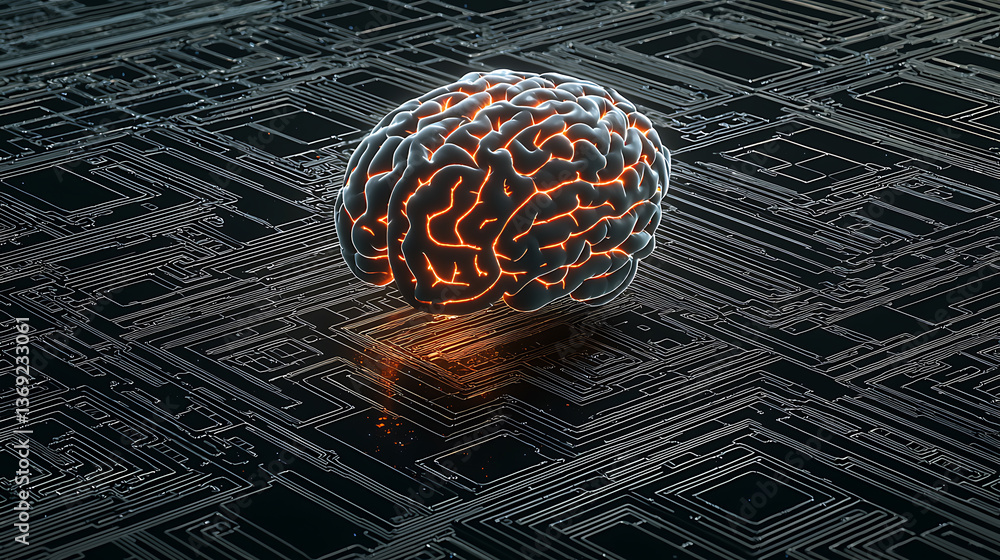 Poster exploring neural networks brain simulation digital space 3d visualization abstract design futuristic
