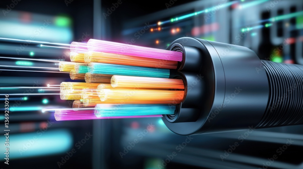 Aufkleber speeding fiber optic cables in an abstract technological background representing the fast and modern