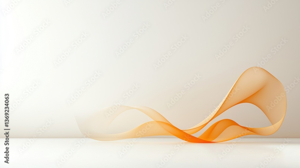 Poster abstract 3d fluid wave sculpture with smooth graceful curves and an elegant minimalist design agains