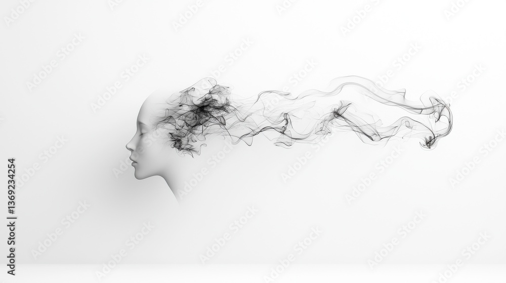 Poster mysterious abstract and ethereal swirling smoke or vapor in monochrome black and white colors creati