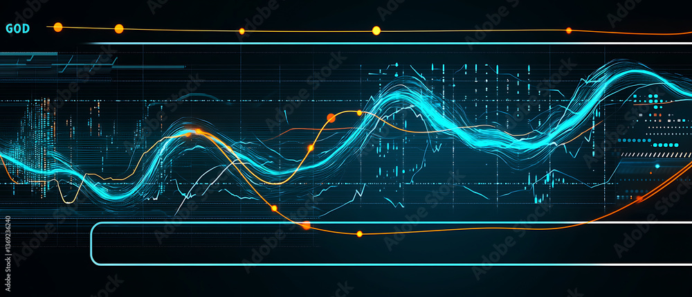 Poster analyzing data trends with modern technology in a digital environment visual representation abstract