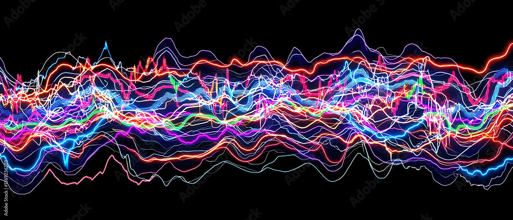 Aufkleber dynamic light waves display abstract art digital composition black background creative visualization