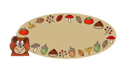 熊と秋の植物 コピースペース(茅色)