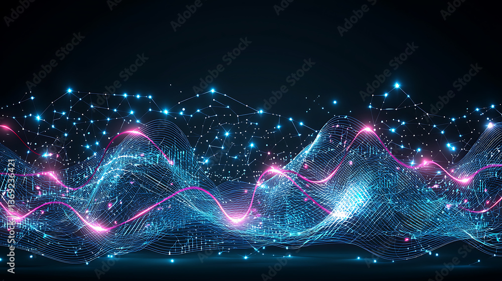 Poster dynamic data visualization display digital space abstract art futuristic environment aerial view tec
