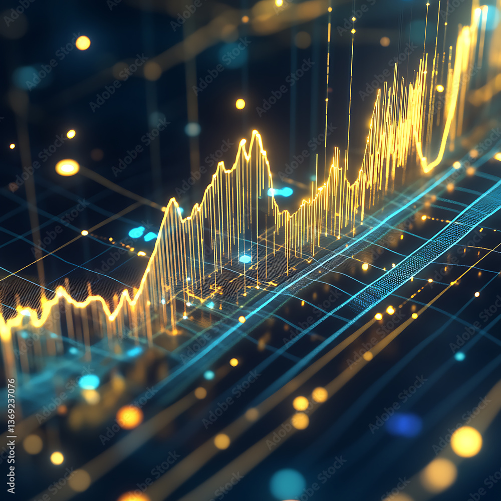 Poster analyzing financial trends through data visualization global market insights digital graphic abstrac