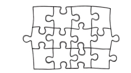 A puzzle with a black background and white pieces