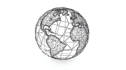 A wireframe of the earth with a white background