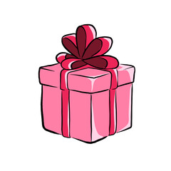 Hand-Drawn Gift Box with Heart for Valentine, Christmas, Birthday, and Celebration Illustration
