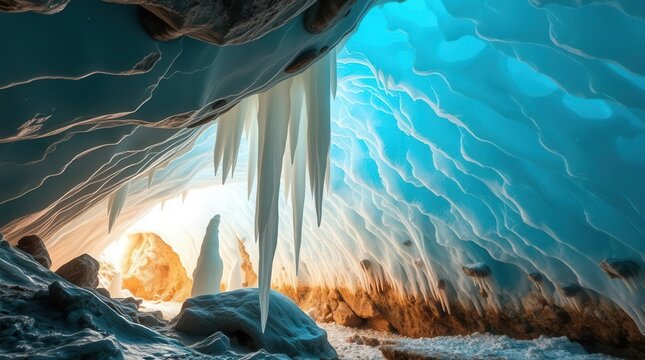  Majestic Ice Cave with Translucent Blue Walls and Frozen Stalactites &ndash; Stunning 8K Photorealistic  ice cave, blue ice, frozen wonder, natural light, icy stalactites, arctic beauty, photorealisScene,
