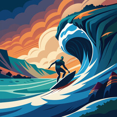 Surfer jumping on waves at the beach in summer fun