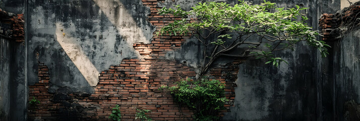 Overgrown Brick Wall Ruin Texture