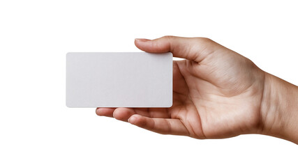 blank card held in hand on white background