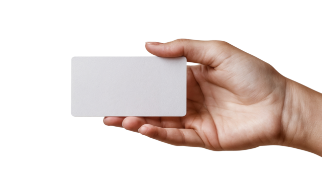 blank card held in hand on white background