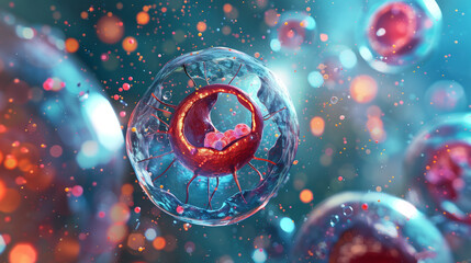 Human cell, illustration,  biology illustration, cell anatomy, eukaryotic cell, microscopic view,cytoplasm, organelles, Golgi apparatus