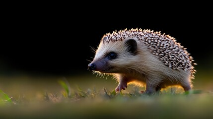 Fototapeta premium Hedgehog in grass, morning light
