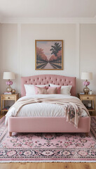 My Pink Velvet Bed & Rug" – Your blush bed atop your custom pink Persian rug.
