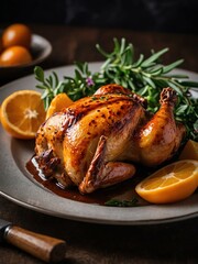 attractive rotisserie close-up on a beautiful plate arrangement portrait