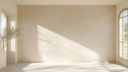 Fototapeta premium Minimalist, sunlit interior. Tranquil, neutral space showcasing natural light