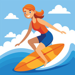 Obraz premium Surfer girl enjoying the beach and waves in a bikini on a sunny summer day