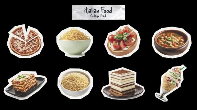 Italian Food Collage Pack, 8 Animated Objects, 4K Greenscreen 