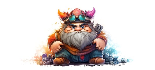 White background with drawings of colorful dwarf for children, ai generative