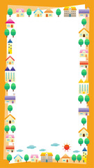 シンプルな街並みのベクターイラスト　枠　縦長の背景